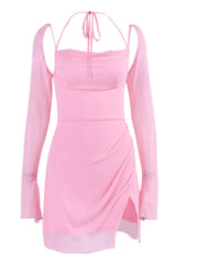 Women's Solid Colour Backless Hanging Neck Halter Dresses - kinko