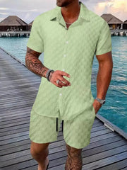 Men's Full Size Collared Neck Short Sleeve Top and Shorts Set Plus Size - kinko