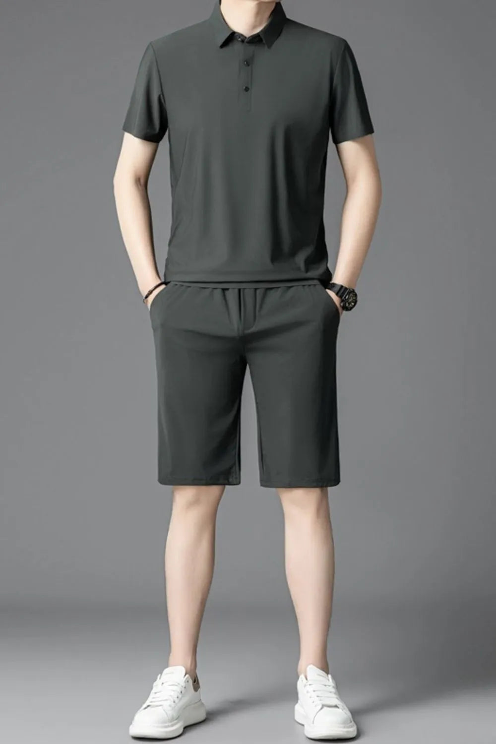 Men's Plus Size Short Sleeve Polo and Shorts Set - kinko