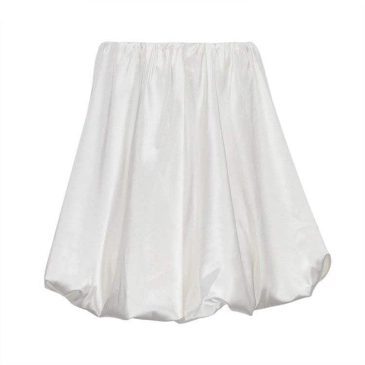 White High-waist Pleated Bubble Skirt - kinko