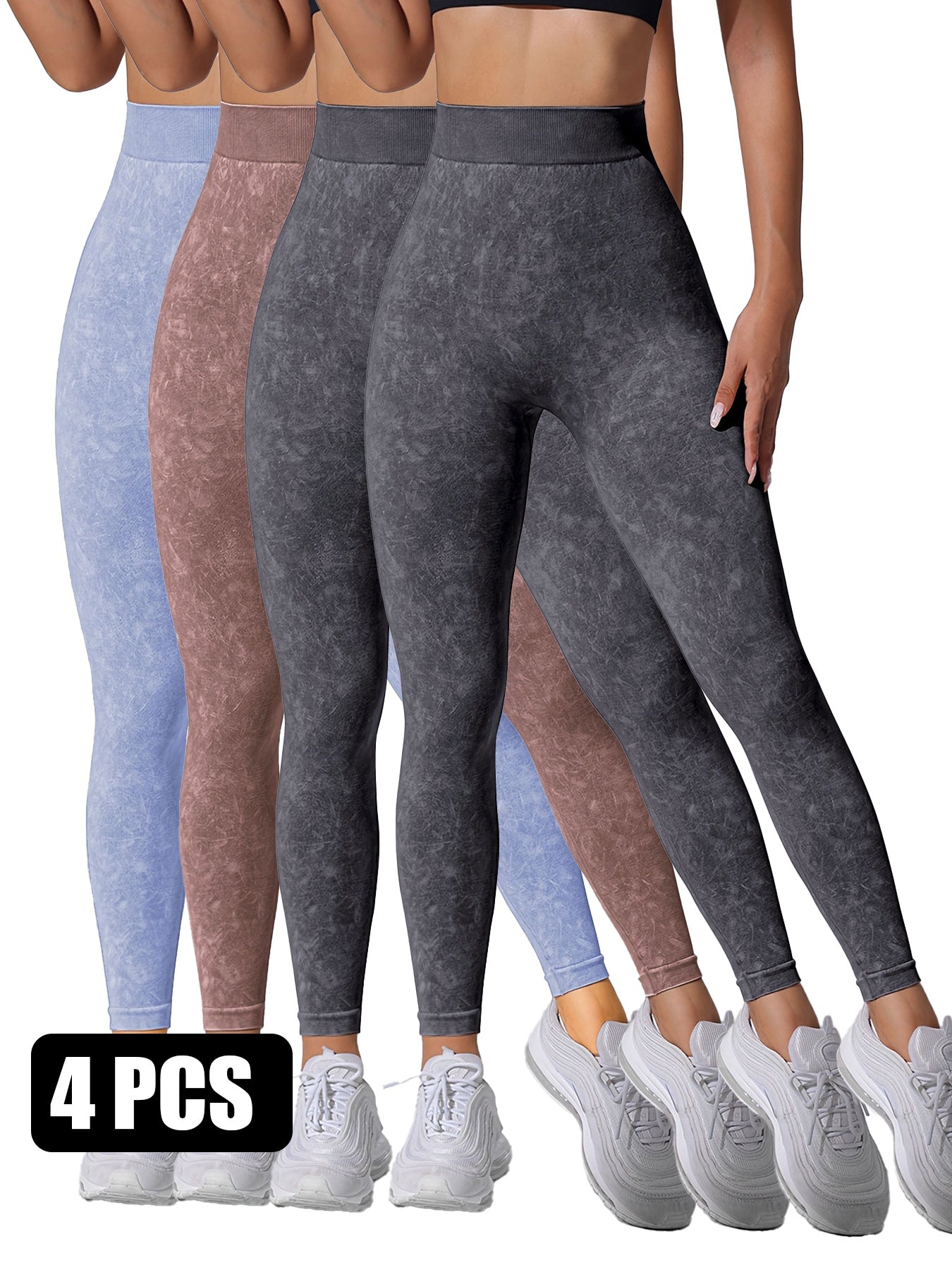 4PACK Sand-washed Seamless Yoga Pants - kinko