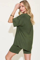 Basic Bae Full Size V-Neck Drop Shoulder T-Shirt and Shorts Set - kinko
