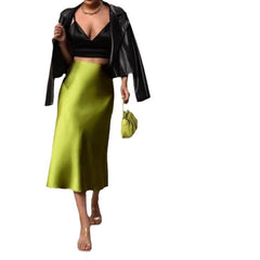 European And American Elegant Style A- Line Satin Skirt - kinko