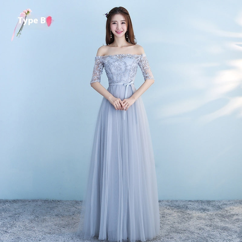 Long Bridesmaid Blue Wedding Dress Girlfriends Party Dress - kinko