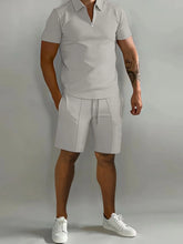 Men's Full Size Collared Neck Short Sleeve Top and Shorts Set Plus Size - kinko