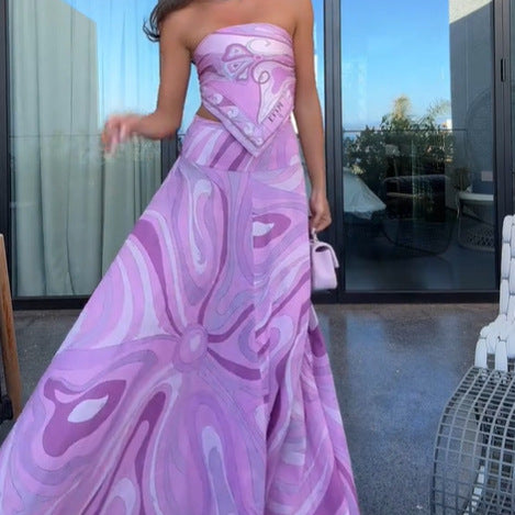 European And American Vacation Style Suit Tube Top Two-piece Long Dress - kinko