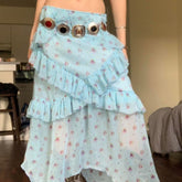 Sneaky Design Floral Flounce Irregular Long Dress - kinko