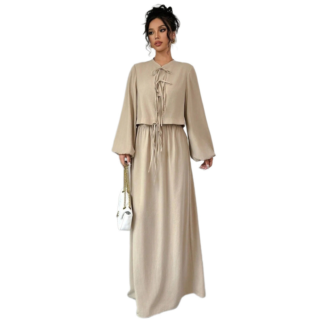 Vintage Artistic Long Sleeve Suspender Dress Suit Female Spring - kinko