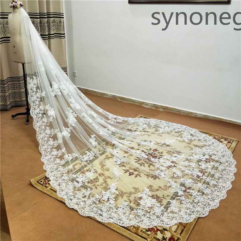 New Pattern Cathedral Length Bridal Lace Veil - kinko