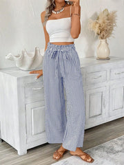 Full Size Striped Wide Leg Paper Bag Pants Plus Size - kinko