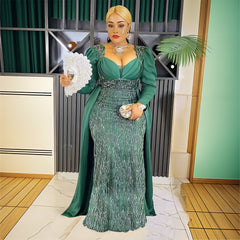 Plus Size Women's Dress V-neck Backless Sequined Evening Dress - kinko