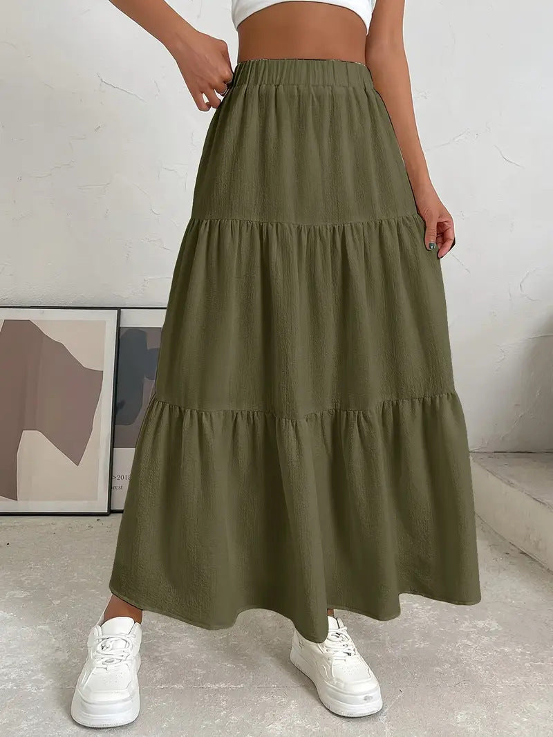 European And American Style Women Summer Bohemian Pleated Layered Long Skirt - kinko