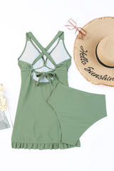 Tie Back Sleeveless Swim Dress and Bottoms Set - kinko