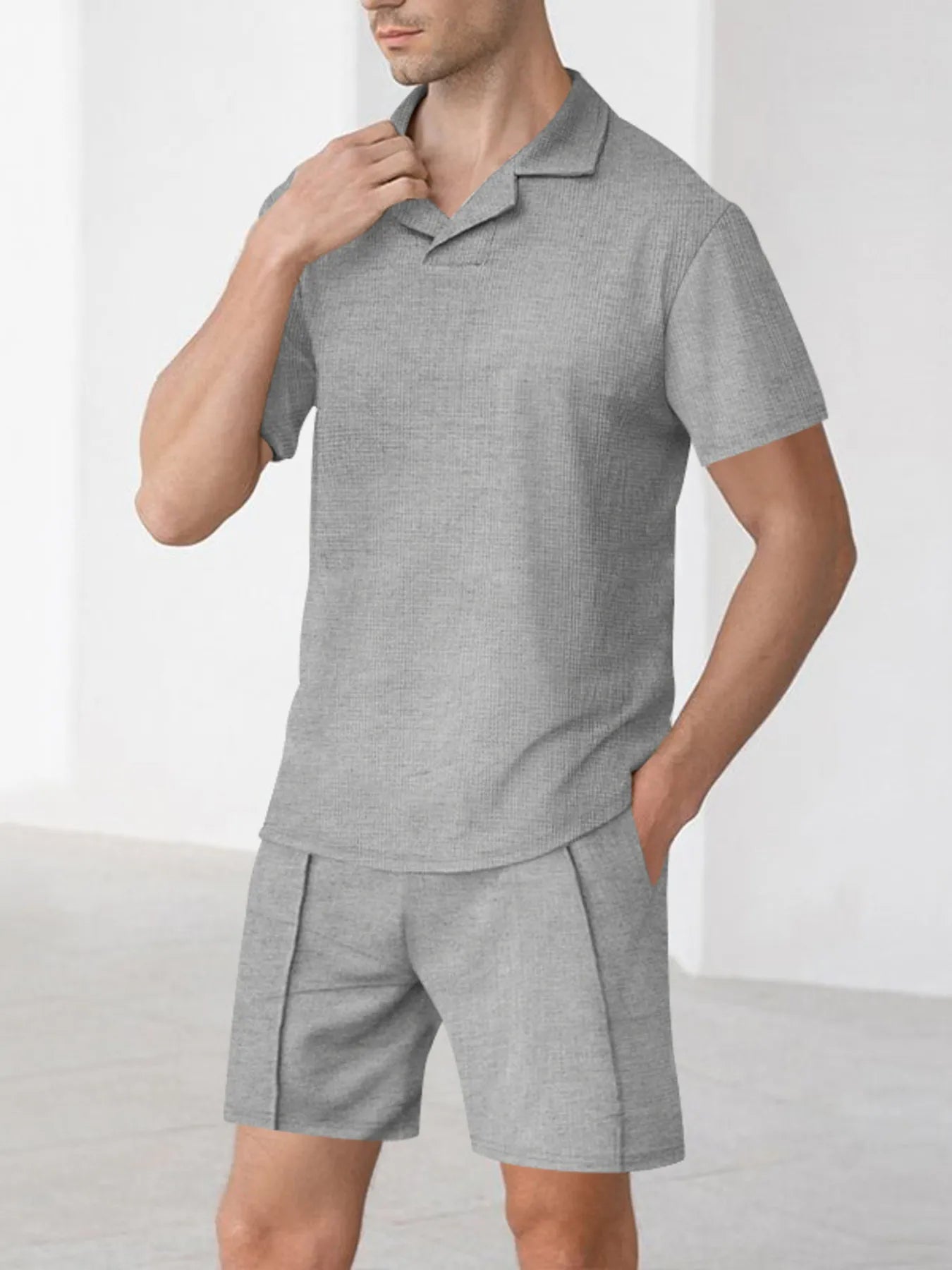 Men's Full Size Short Sleeve Top and Shorts Matching Set Plus Size - kinko