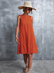 Tiered Round Neck Sleeveless Mini Tank Dress - kinko