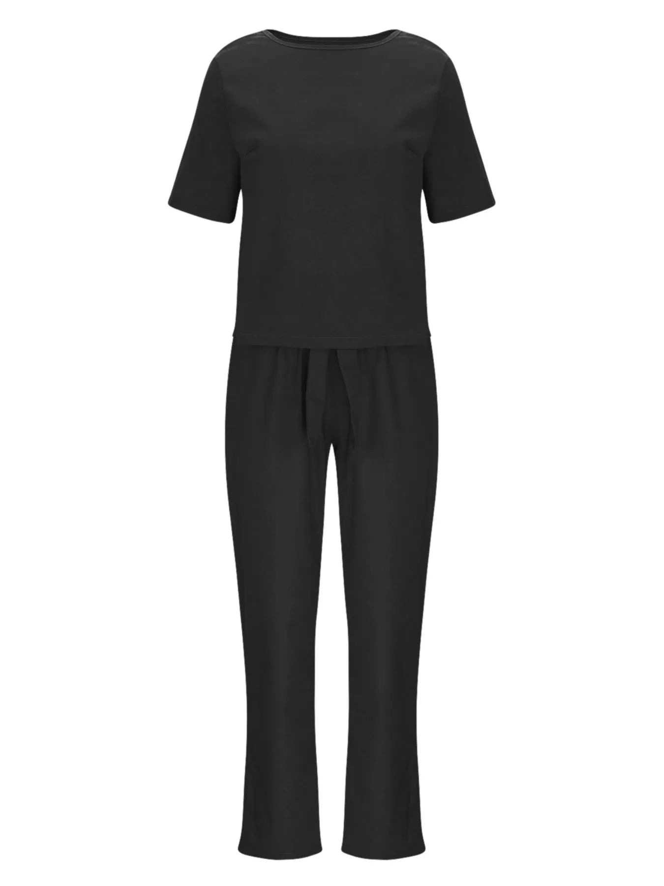Full Size Round Neck Short Sleeve Top and Pants Set Plus Size - kinko