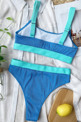 Color Block Scoop Neck Bikini Set - kinko