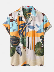 Men's Full Size Printed Short Sleeve Shirt and Shorts Set Plus Size - kinko