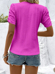 Ruched Round Neck Short Sleeve Top - kinko