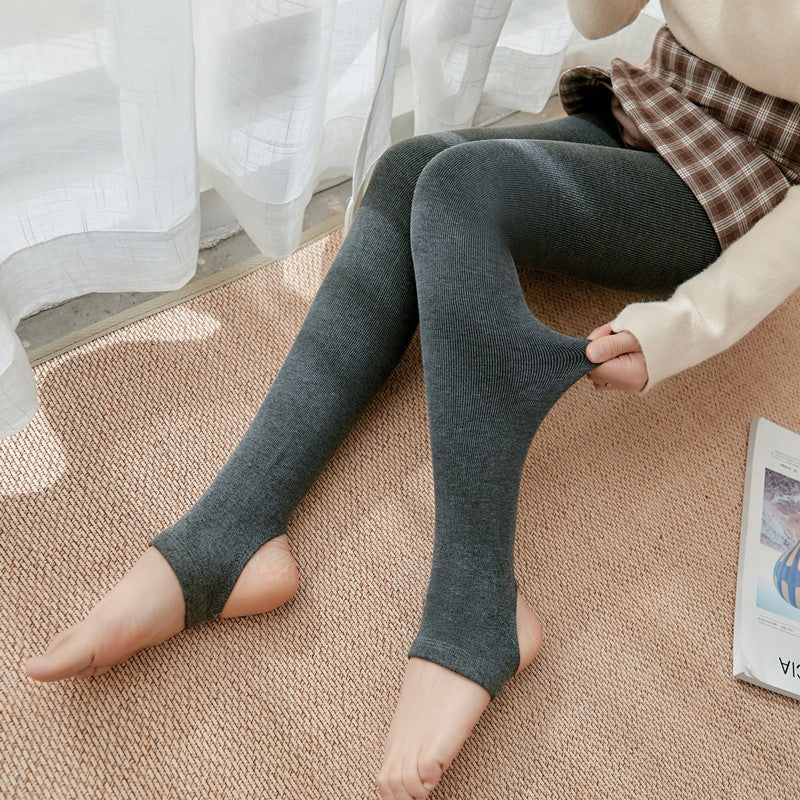 Autumn And Winter Fleece-lined Thickened Screw Cotton Vertical Stripes Base One-piece Trousers - kinko