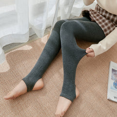 Autumn And Winter Fleece-lined Thickened Screw Cotton Vertical Stripes Base One-piece Trousers - kinko