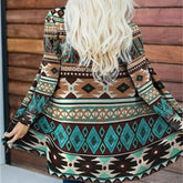 Ladies Printed Pattern Cardigan Fall Winter Casual Cozy Cape Jacket