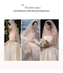 Women's Satin Tube Top Simple Elegant French Style Large Tail Elegant Wedding Dress - kinko