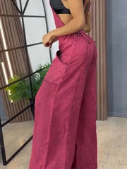 Full Size Wide Leg Washed Denim Overalls Plus Size - kinko