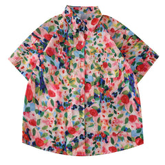 Women's Design Retro Hong Kong Style Printed Short-sleeved Shirt - kinko