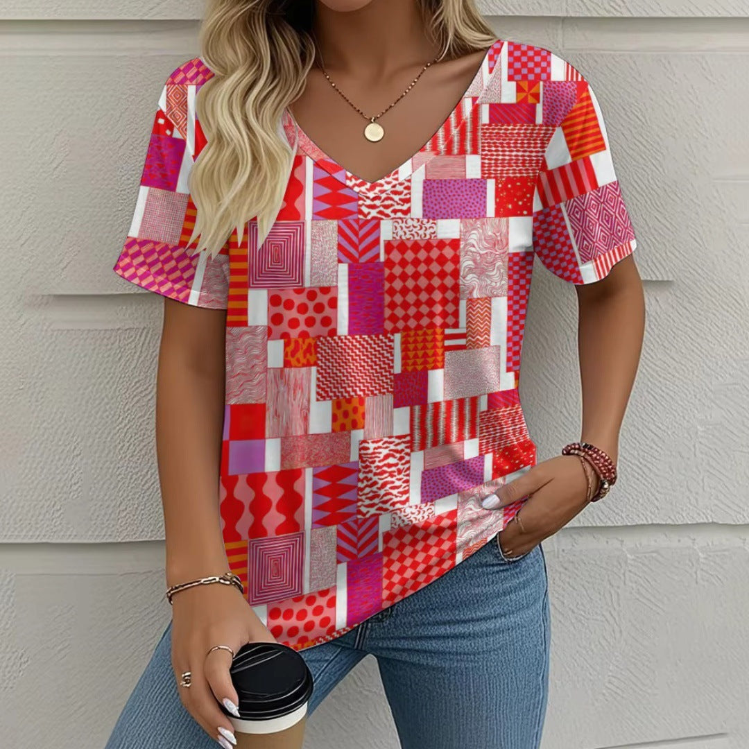 Summer New Casual Multicolor Design Women's T-shirt - kinko