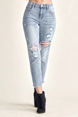 RISEN Distressed Slim Cropped Jeans - kinko