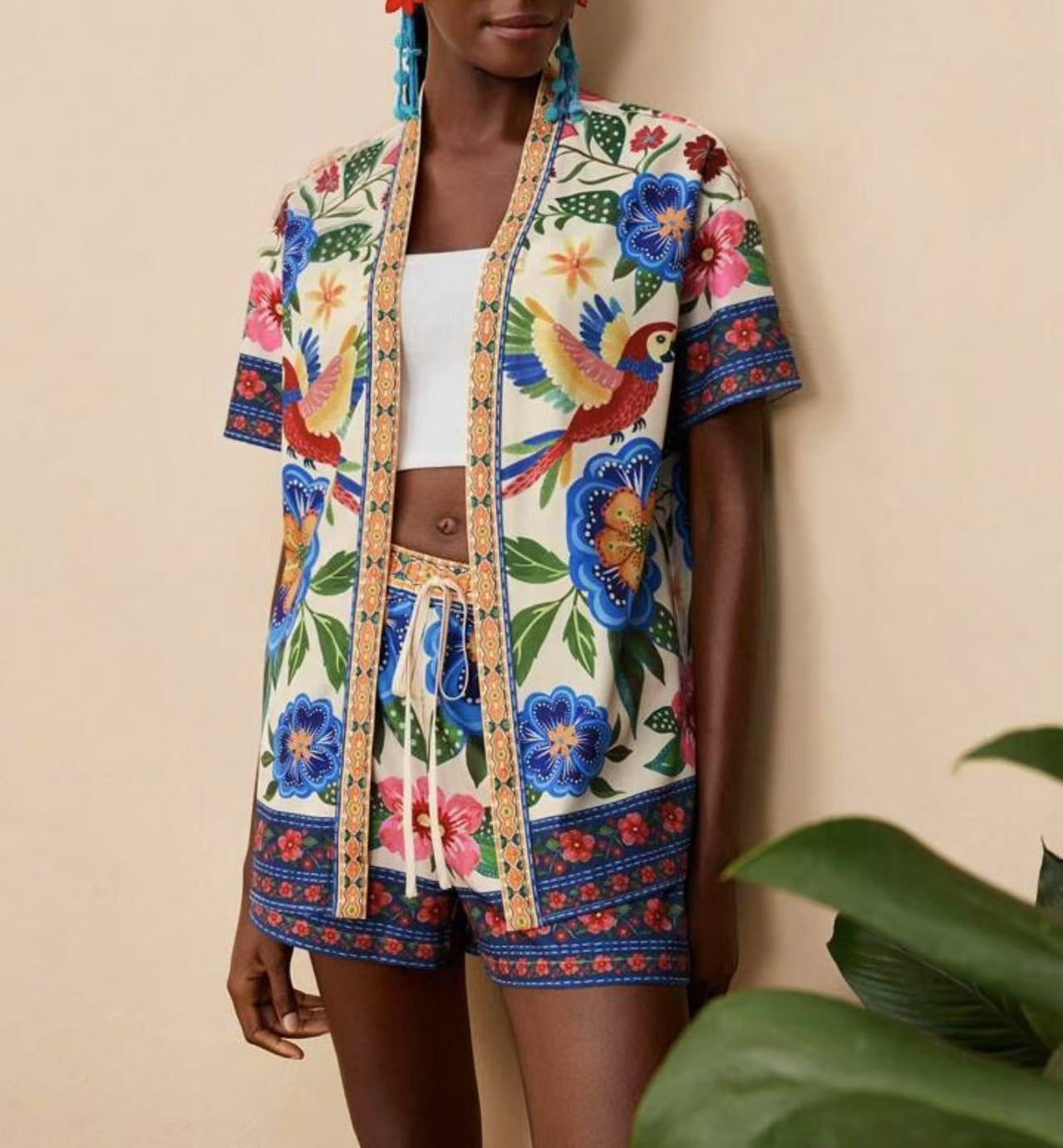 Female Fashion Casual Printing Cardigan Suit - kinko