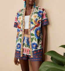 Female Fashion Casual Printing Cardigan Suit - kinko