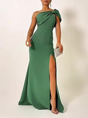 Green Bow Tube Top Evening Dress - kinko
