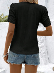 Ruched Round Neck Short Sleeve Top - kinko