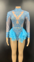 Dance Sexy Shiny Rhinestone Mesh Jumpsuit Stage Performance Costume Women - kinko