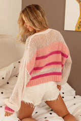 BiBi Hollow Out Yoke Detail Striped Sweater - kinko