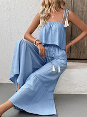 Ruffle Cami Top and Wide Leg Pants Set - kinko