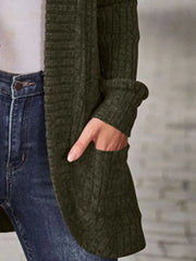 Ribbed Knit Open Front Cardigan with Pockets - kinko