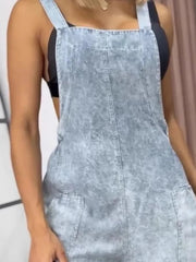 Full Size Wide Leg Washed Denim Overalls Plus Size - kinko