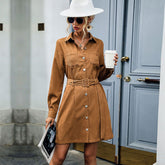 New Shirt Models Lapels Long-sleeved Corduroy Dresses - kinko