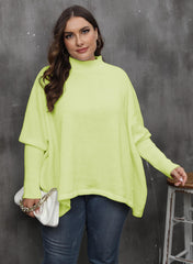 Women's Pullover Plus Size Loose Split Batwing Sleeve Half Collar Top - kinko