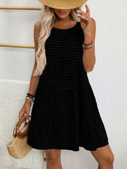 Plaid Round Neck Sleeveless Mini Dress - kinko