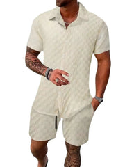 Men's Full Size Collared Neck Short Sleeve Top and Shorts Set Plus Size - kinko