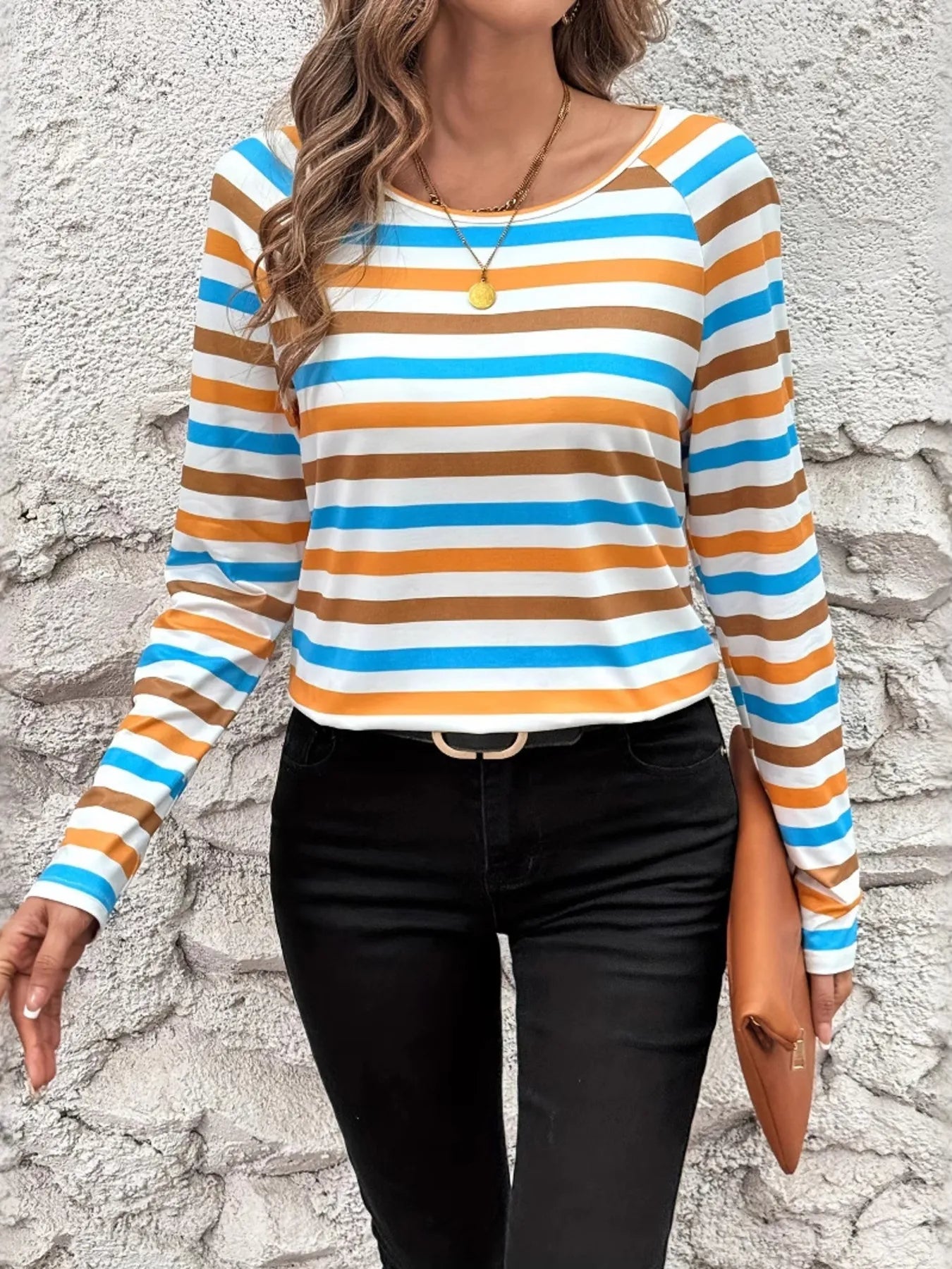 Full Size Striped Long Sleeve Casual Top Plus Size - kinko