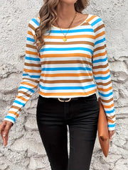 Full Size Striped Long Sleeve Casual Top Plus Size - kinko