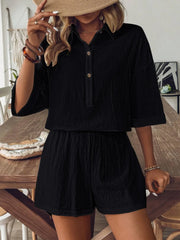 Collared Neck Half Sleeve Top and Shorts Set - kinko