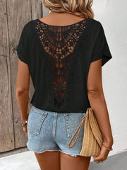 Lace Patchwork Short-sleeved T-shirt Women's Clothing - kinko