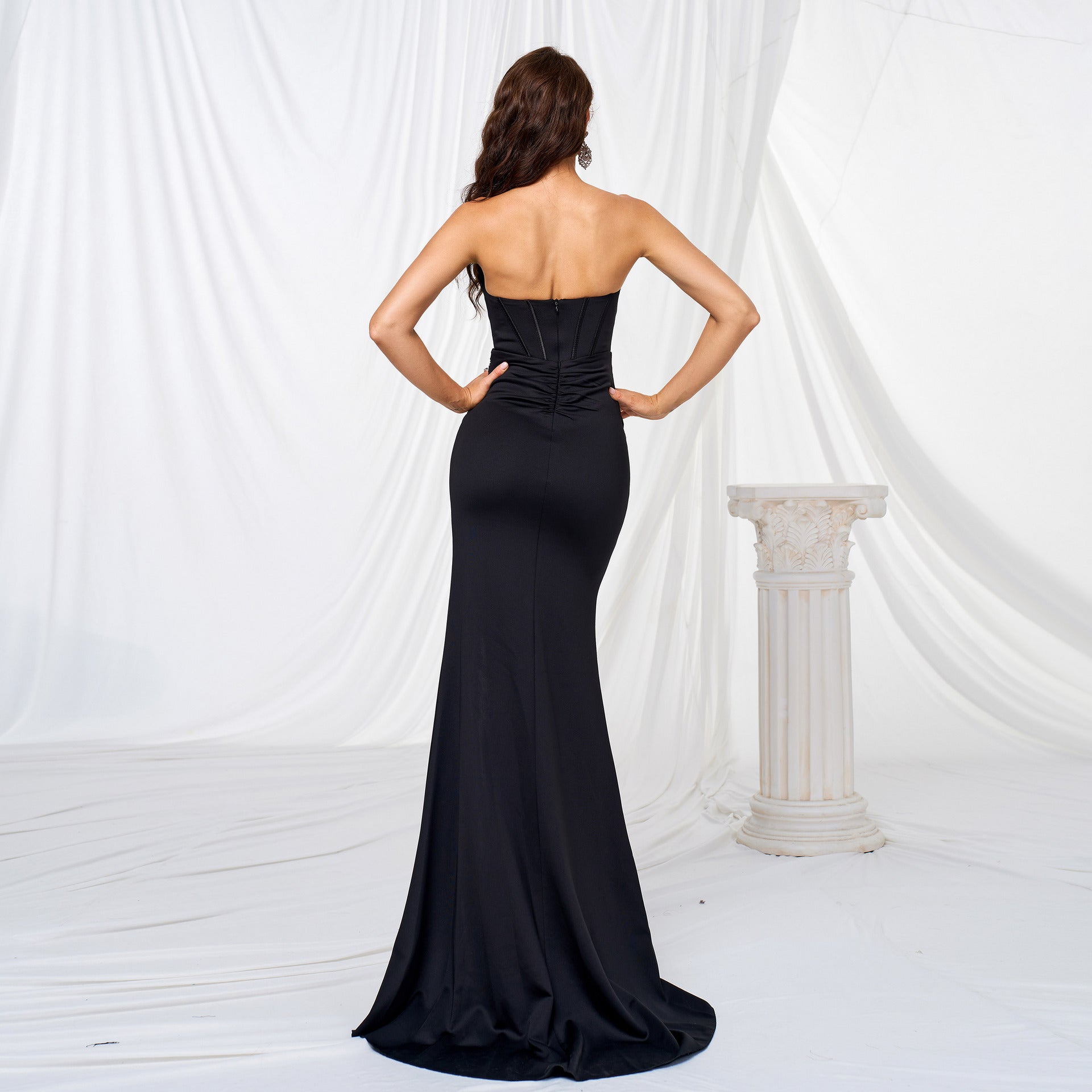 Elegant Chest-wrapped Off-neck Long Large Hem Evening Dress - kinko