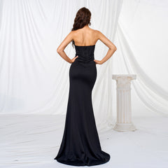 Elegant Chest-wrapped Off-neck Long Large Hem Evening Dress - kinko